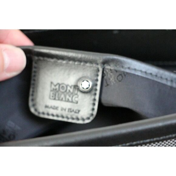 $915 MONTBLANC ITALY GRAY NYLON BLACK LEATHER BUSINESS TOTE SHOULDER BAG HANDBAG - Picture 11 of 11